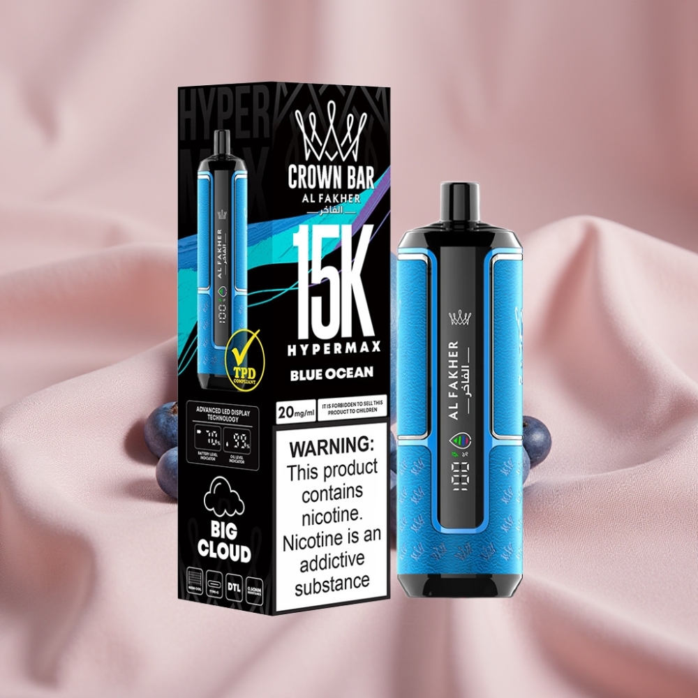Al Fakher Crown Bar 15K Hypermax Wegwerf-Vape Kit Blaues Meer – 22ml, 600mAh, Typ-C, DTL, 6mg/ml