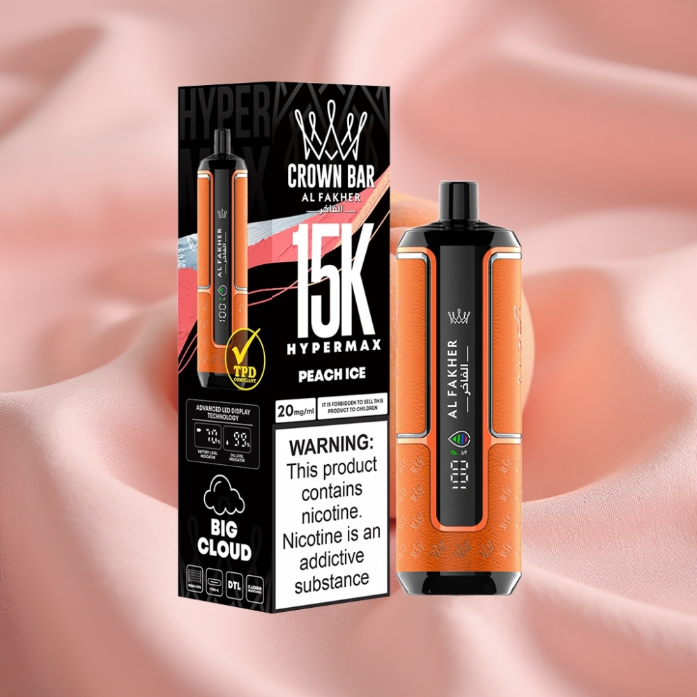 Al Fakher Crown Bar 15K Hypermax Wegwerf-Vape Kit Pfirsich-Eis – 22ml, 600mAh, Type-C, DTL, 6mg/ml
