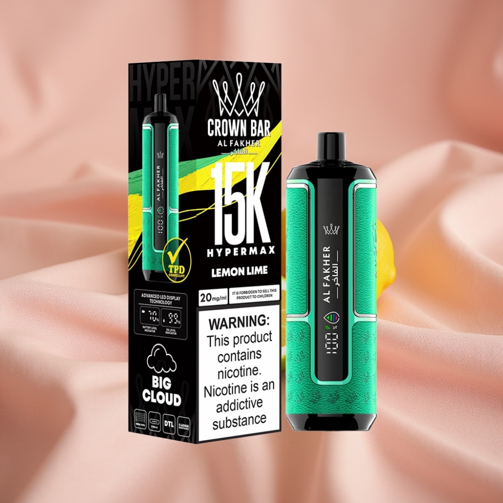 Al Fakher Crown Bar 15K Hypermax Wegwerf-Vape Kit Zitrone-Limette – 22ml, 600mAh, USB-C, DTL, 6mg/ml