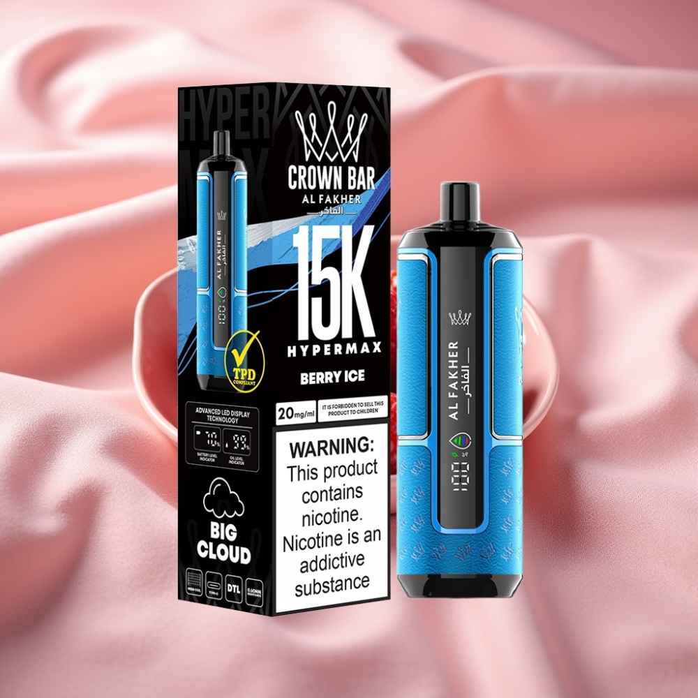 Al Fakher Crown Bar 15K Hypermax Wegwerf-Vape mit 22ml E-Liquid, 600mAh Akku, Typ-C-Ladung, DTL, 6mg/ml Nikotin, Beeren-Eis