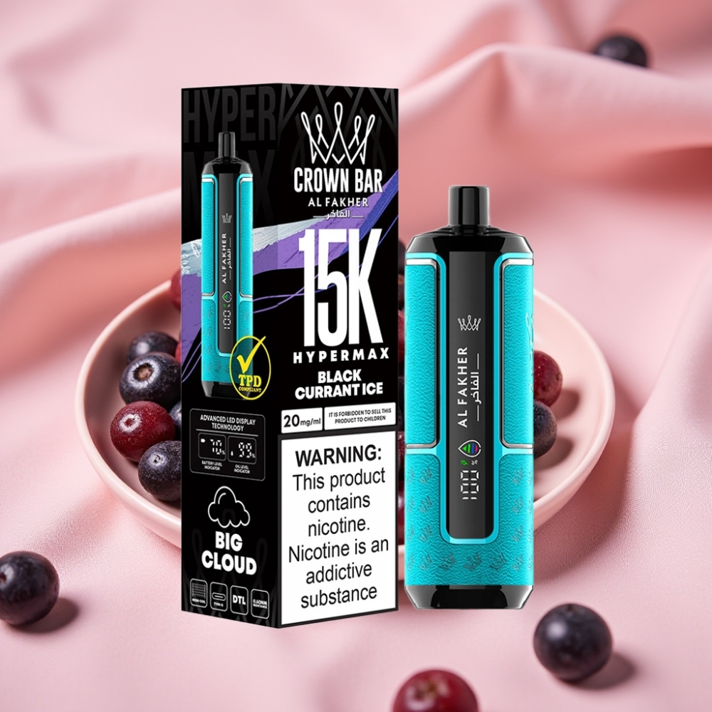 Al Fakher Crown Bar 15K Hypermax Wegwerf-Vape mit 22ml E-Liquid, 600mAh Akku, Typ-C-Ladung, DTL, 6mg/ml Nikotin, Schwarzbeer-Eis