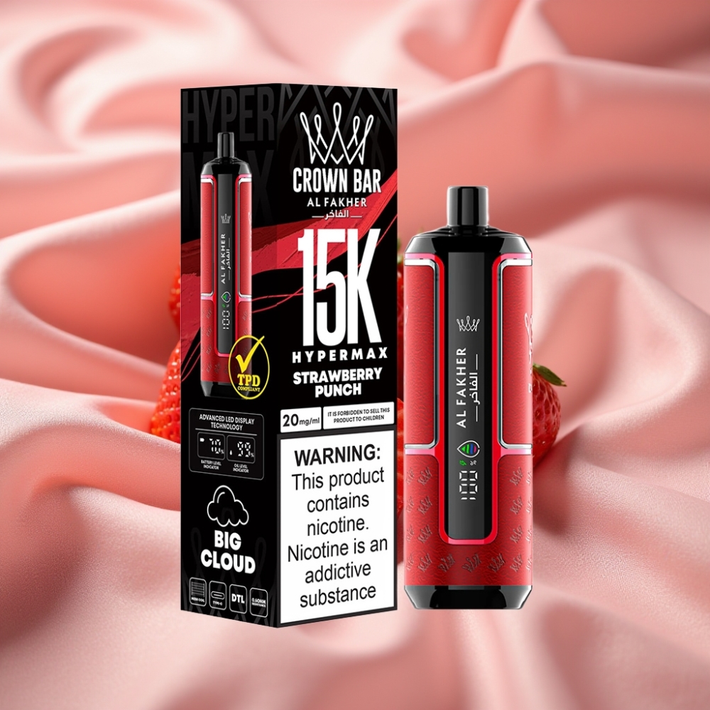 Al Fakher Crown Bar 15K Hypermax Wegwerf-Vape mit Erdbeer-Geschmack, 22ml, 600mAh, Typ-C