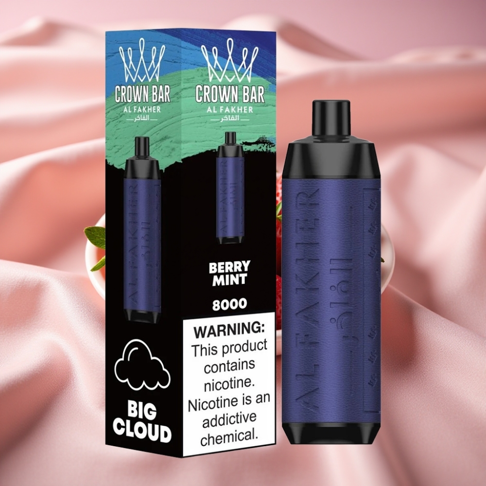 Al Fakher Crown Bar 8000 Crystal Wegwerf-Vape Beerenminze mit 600mAh Akku, 18ml, 5mg Nikotin, 0,6 Ohm, USB-C