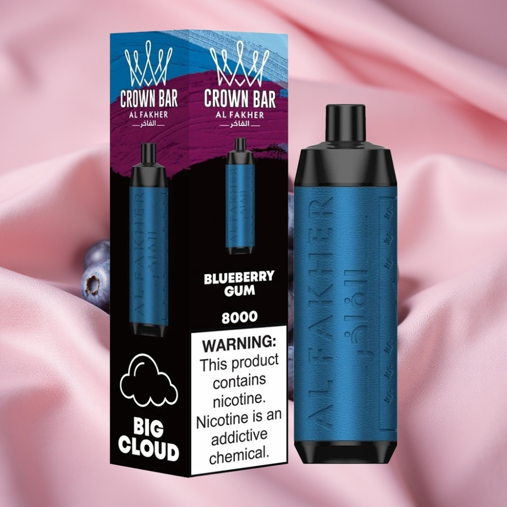 Al Fakher Crown Bar 8000 Crystal Wegwerf-Vape Blaubeer-Kaugummi mit 18ml E-Liquid, 5mg Nikotin, 600mAh Akku, Typ-C-Ladung