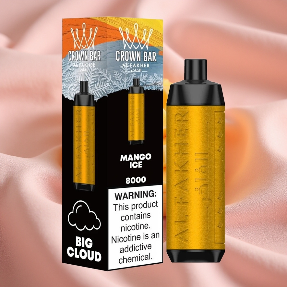 Al Fakher Crown Bar 8000 Crystal Wegwerf-Vape Mango-Eis mit 600mAh Akku, USB-C, 18ml, 5mg Nikotin