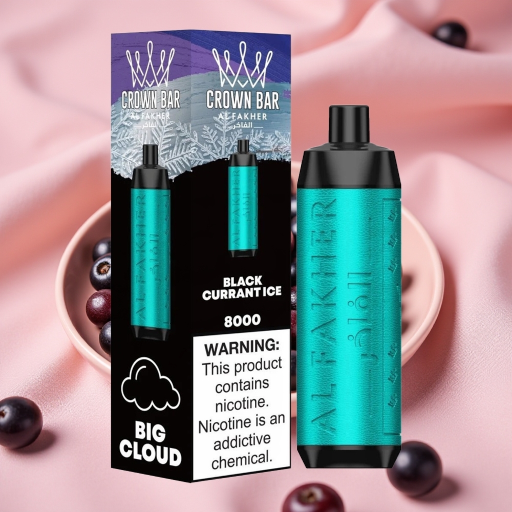 Al Fakher Crown Bar 8000 Crystal Wegwerf-Vape Schwarzjohannisbeer-Eis mit 600mAh & Typ-C