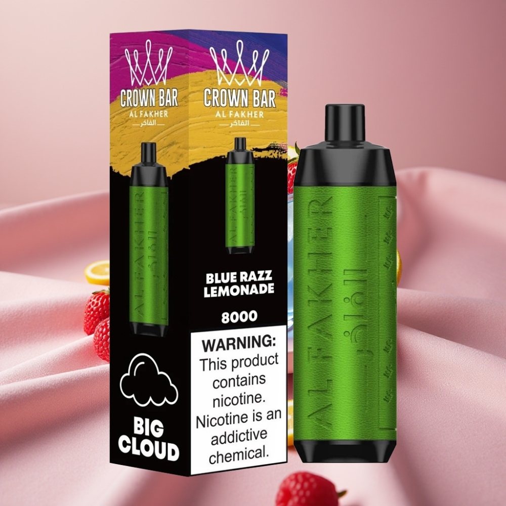 Al Fakher Crown Bar 8000 Crystal Wegwerf-Vape mit 18ml E-Liquid, 5mg Nikotin, 0,6 Ohm, USB-C, 600mAh, Blau-Razz Zitronenlimonade