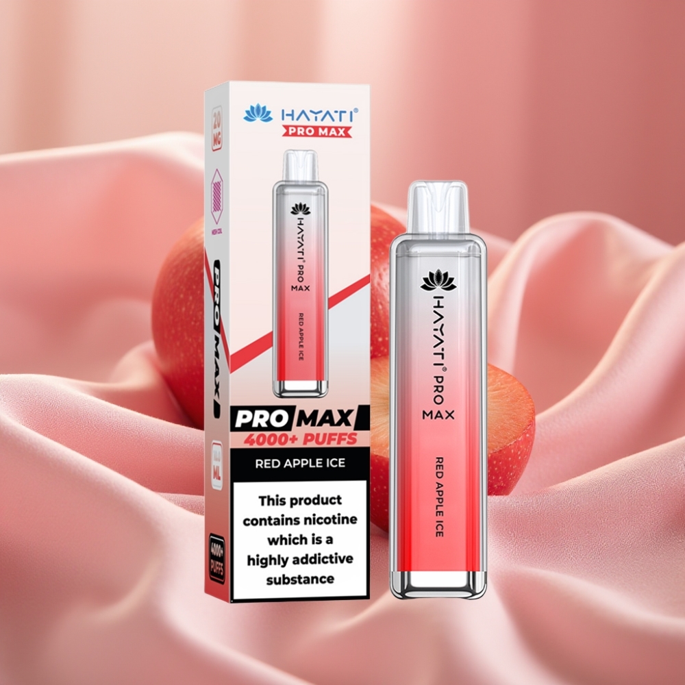 Hayati Pro Max 4000 Puffs Disposable Vape Roter Apfel Eis mit 1400mAh Akku & LED