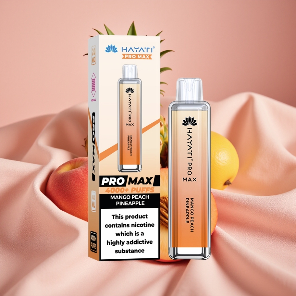 Hayati Pro Max 4000 Züge Wegwerf-E-Zigarette Mango Pfirsich Ananas mit 1400mAh Akku & Dual-Mesh-Coil