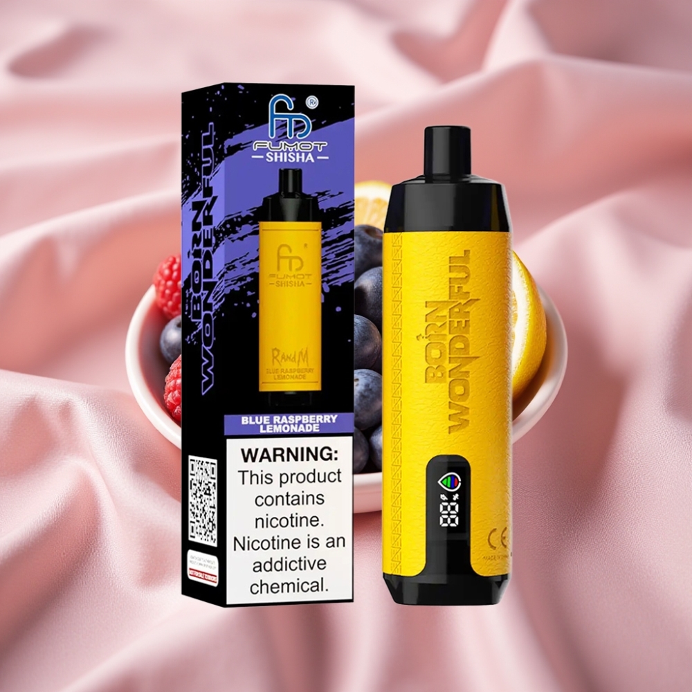 RandM Fumot Shisha 10000 Puffs Wegwerf-Vape mit 850 mAh Akku, 18ml Blaue Himbeer-Zitronenlimonade