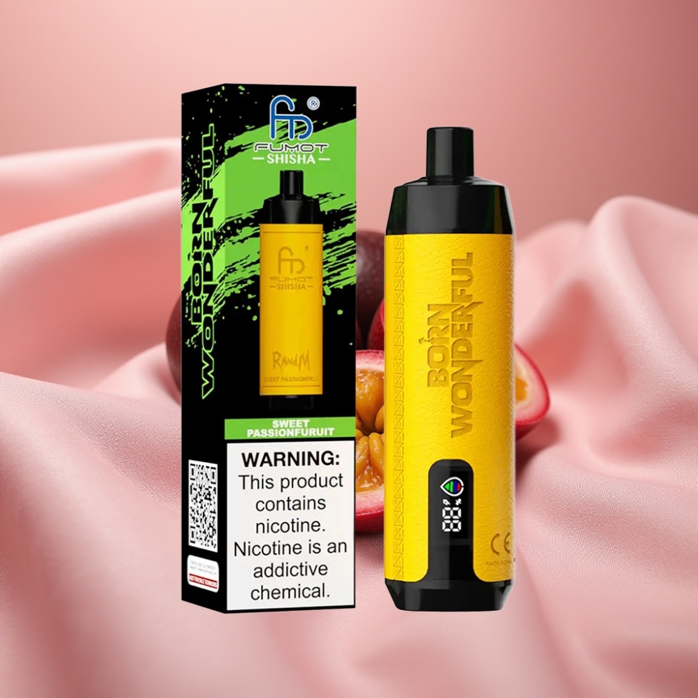 RandM Fumot Shisha 10000 Züge Disposable Vape Süße Maracuja mit LED, 18ml, 850mAh