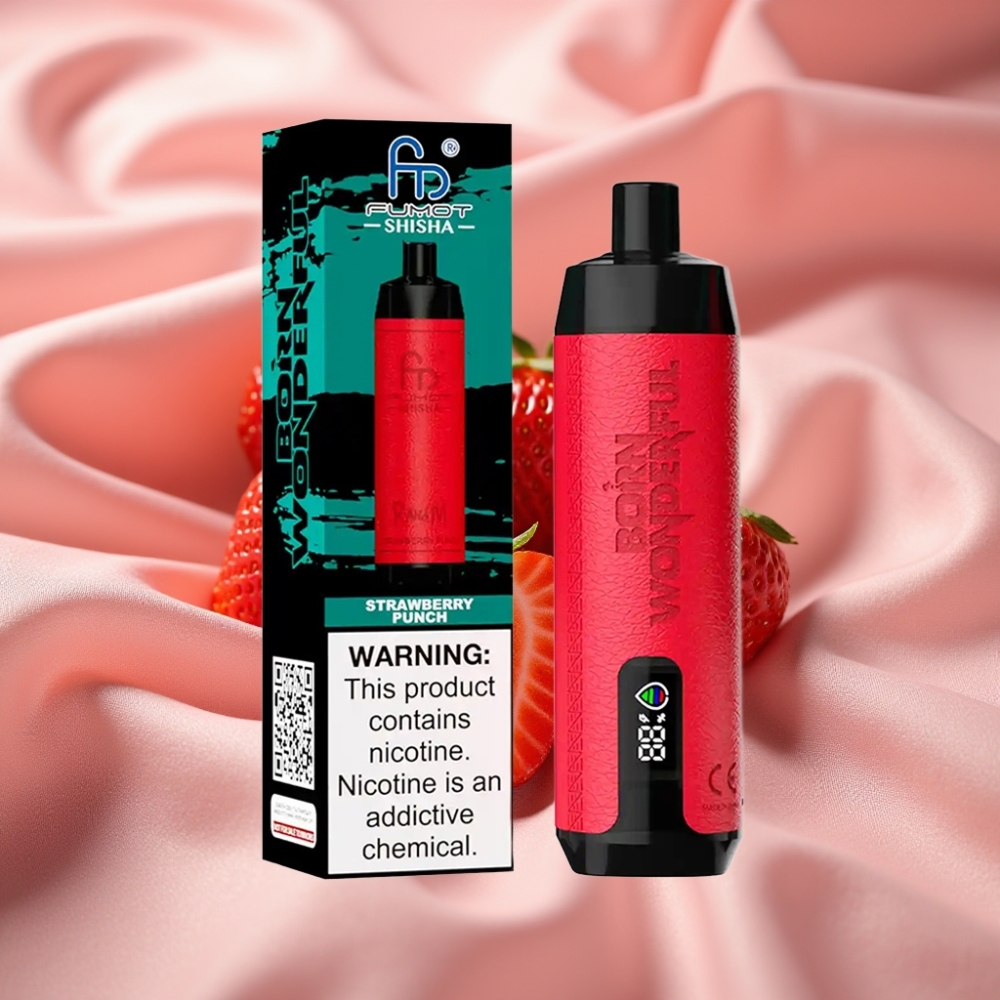 RandM Fumot Shisha 10000 Züge LED Typ-C 18ml Erdbeer-Punch 0,5% Nikotin