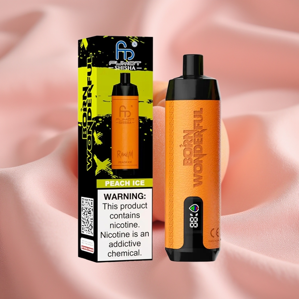 RandM Fumot Shisha 10000 Züge LED Typ-C 18ml Pfirsich-Eis 0,5% Nikotin