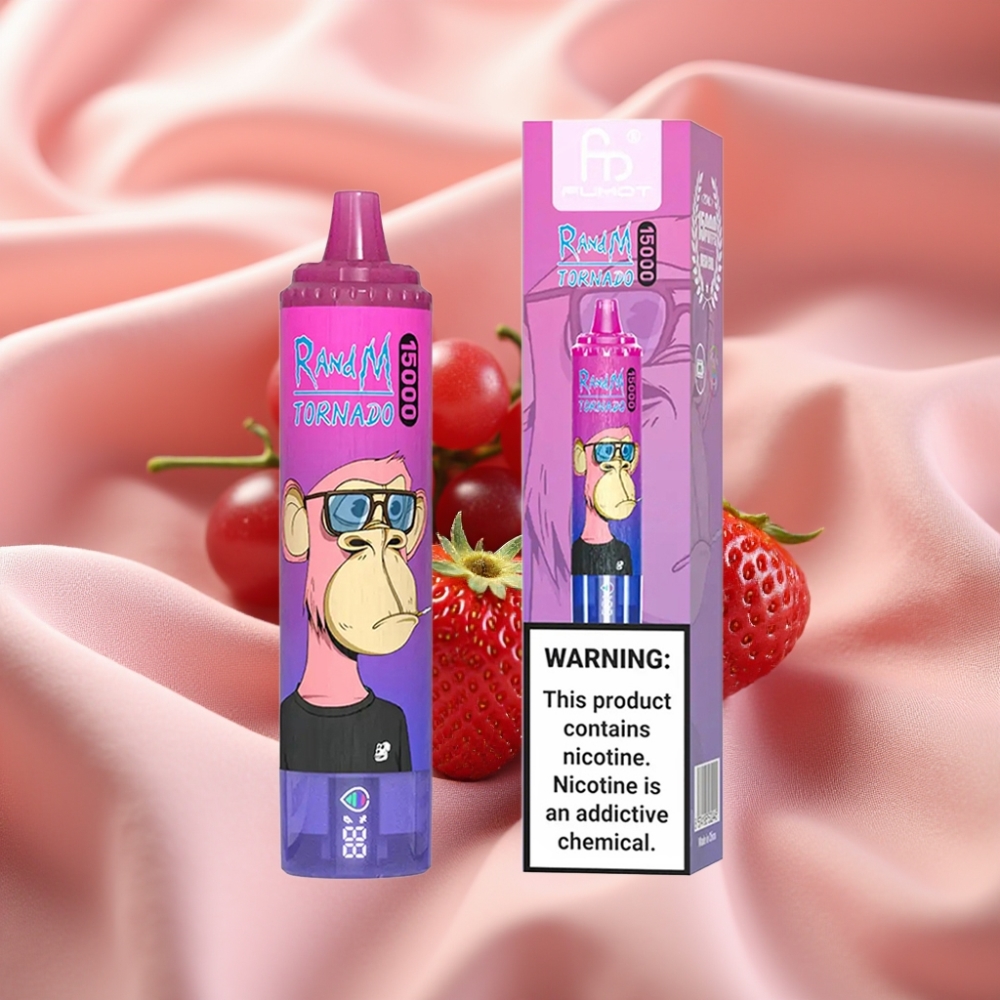 RandM Fumot Tornado 15000 Puffs 25ml 850mAh LCD Erdbeere Traube Typ-C Mesh Coil