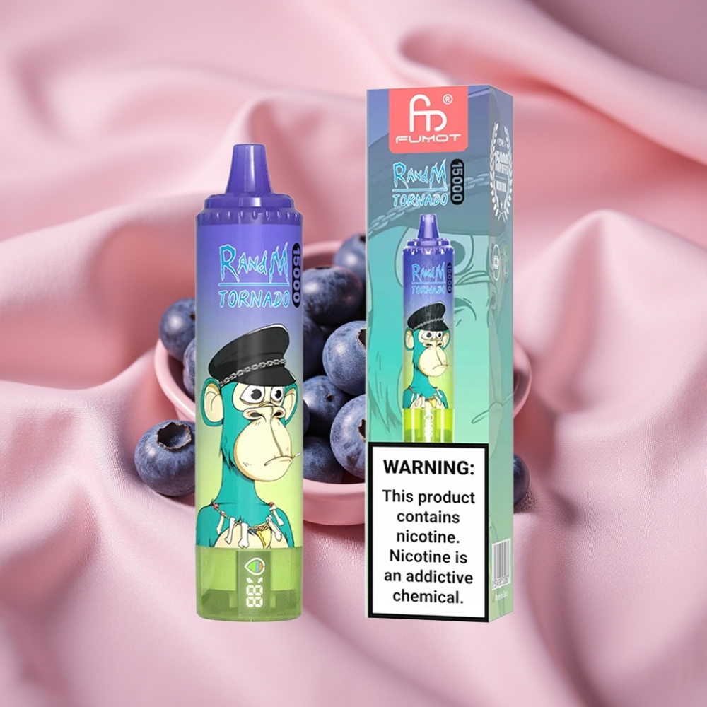 RandM Fumot Tornado 15000 Puffs 25ml 850mAh Mesh Coil Typ-C LCD Blaubeere Bubblegum