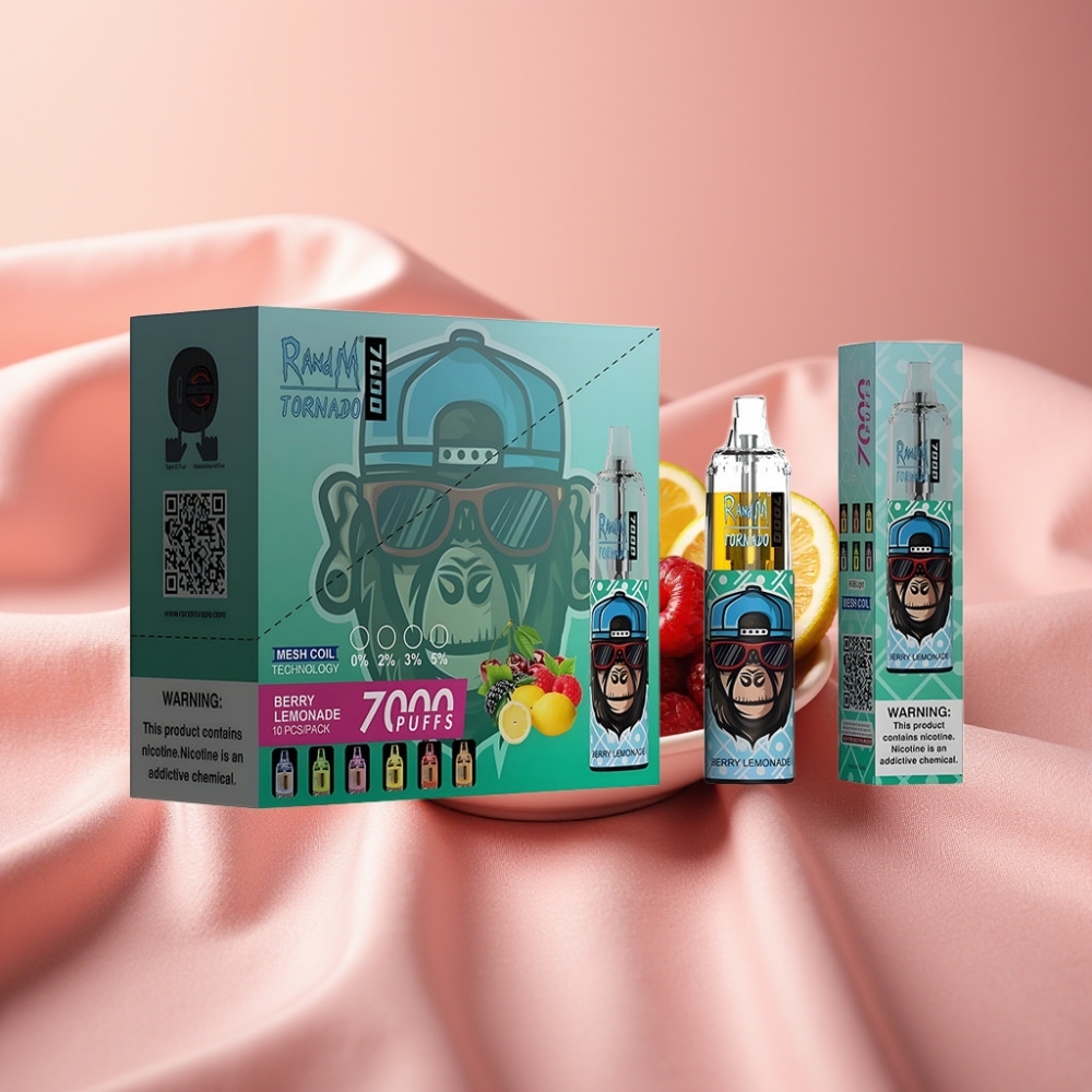 RandM Fumot Tornado 7000 Puffs 14ML 850MAH Mesh Coil Typ-C RGB Luftregelung Beerenlimonade