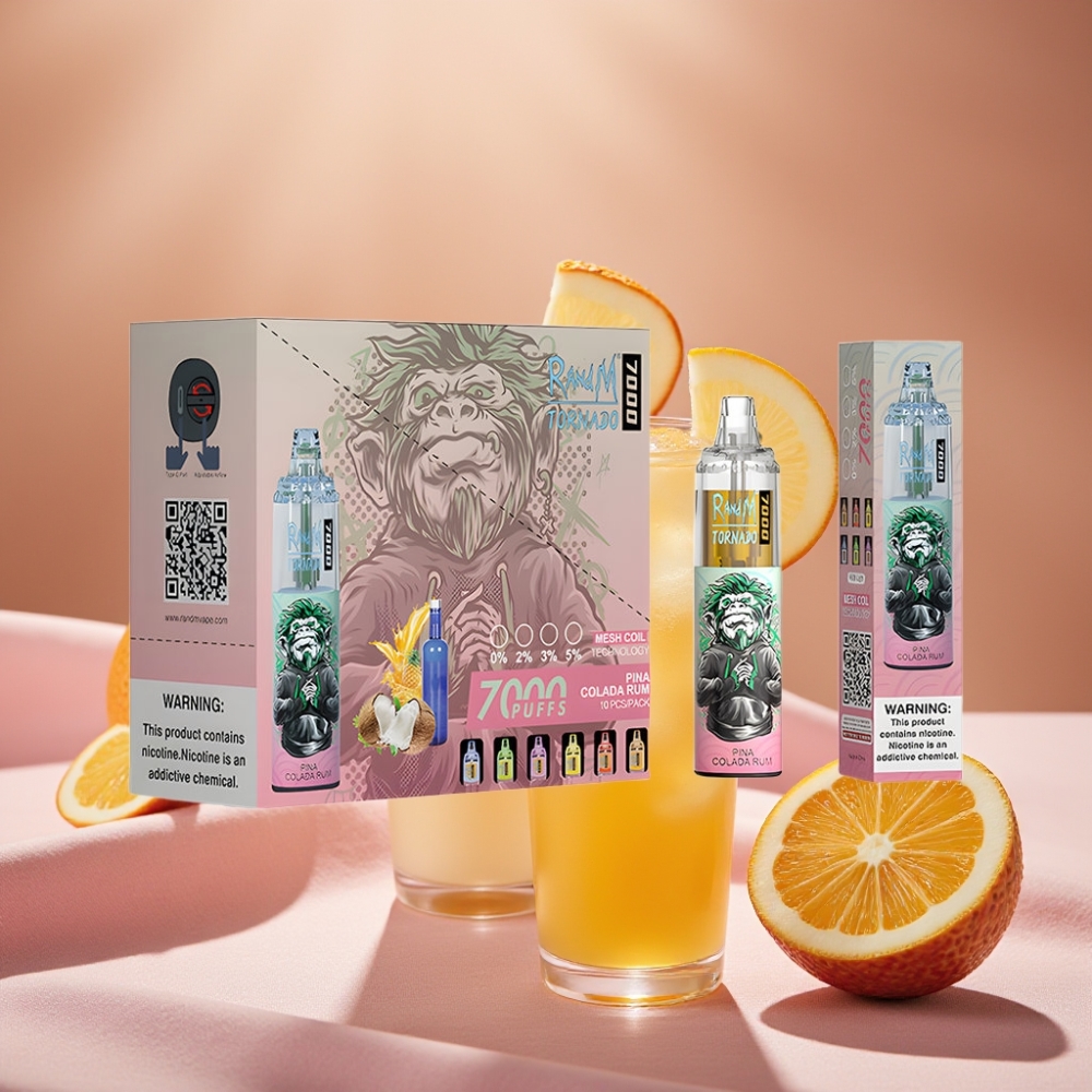 RandM Fumot Tornado 7000 Puffs 14ML 850MAH Mesh Coil Typ-C RGB Luftregelung Pina Colada Rum
