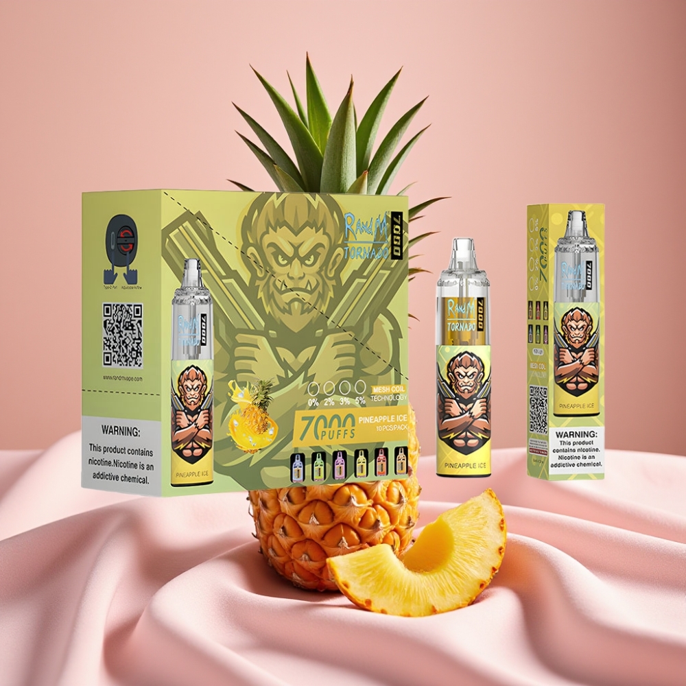 RandM Fumot Tornado 7000 Puffs Wegwerf-Vape Ananas-Eis mit 14 ML Liquid, 850 MAH, Mesh Coil, Typ-C, RGB, Luftregelung, 0-5% Nikotin