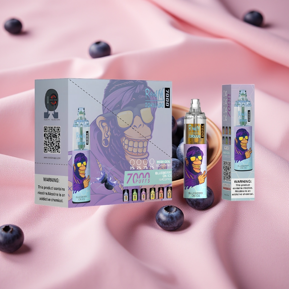 RandM Fumot Tornado 7000 Puffs Wegwerf-Vape mit Heidelbeer-Eis, 14 ML E-Liquid, 850 MAH, Mesh Coil, Typ-C, RGB, Luftregelung, 0-5% Nikotin