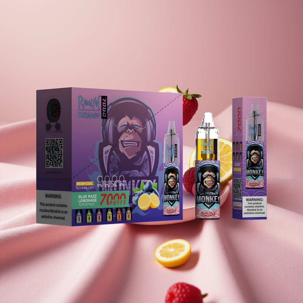 RandM Fumot Tornado 7000 Wegwerf-Vape Blau-Razz Zitronenlimonade mit 14ML E-Liquid, 850MAH, Mesh Coil, Typ-C, RGB, Luftregelung