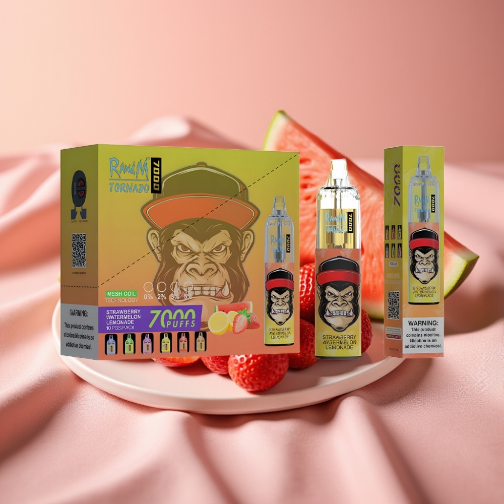 RandM Fumot Tornado 7000 Wegwerf-Vape Erdbeer-Wassermelone-Limonade mit 14ML E-Liquid, 850MAH, Mesh Coil, Typ-C, RGB, Luftregelung