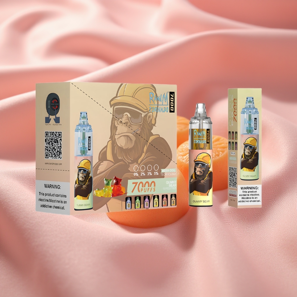 RandM Fumot Tornado 7000 Wegwerf-Vape Gummibärchen mit 14 ML E-Liquid, Mesh Coil & RGB Licht