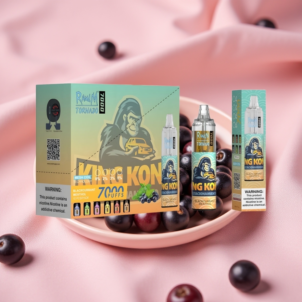 RandM Fumot Tornado 7000 Wegwerf-Vape Schwarzbeer-Minze mit 14 ML E-Liquid, Mesh Coil, Typ-C, RGB, Luftregelung