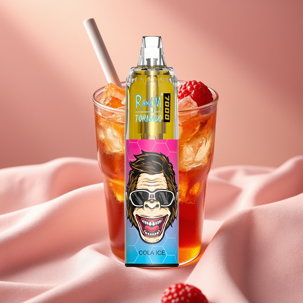 RandM Fumot Tornado 7000 Wegwerf-Vape mit 14 ML E-Liquid, 850 MAH, Mesh Coil, Typ-C, RGB, Cola-Eis