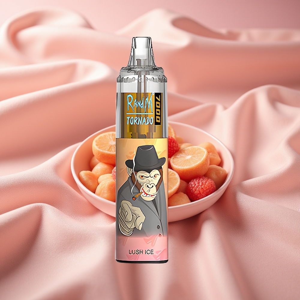 RandM Fumot Tornado 7000 Wiederaufladbare E-Zigarette mit 14 ML E-Liquid, Mesh Coil, Typ-C, RGB-Licht, Luftstromregelung, Erfrischendes Eis