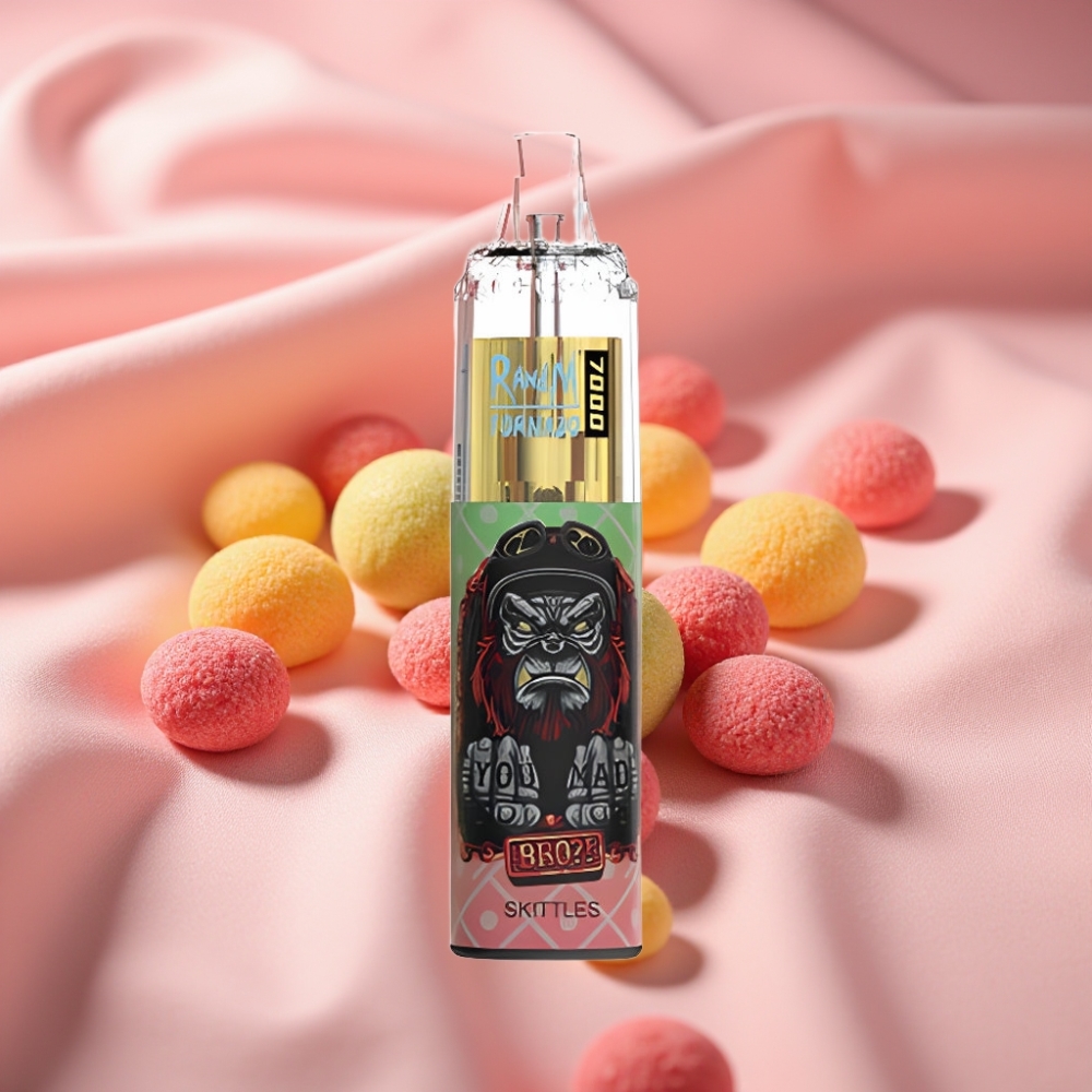 RandM Fumot Tornado 7000 Wiederbefüllbare E-Zigarette mit 14 ML Liquid, 850 MAH Akku, Mesh Coil, Typ-C-Anschluss, RGB-Licht, Luftstromregelung & Skittles-Geschmack