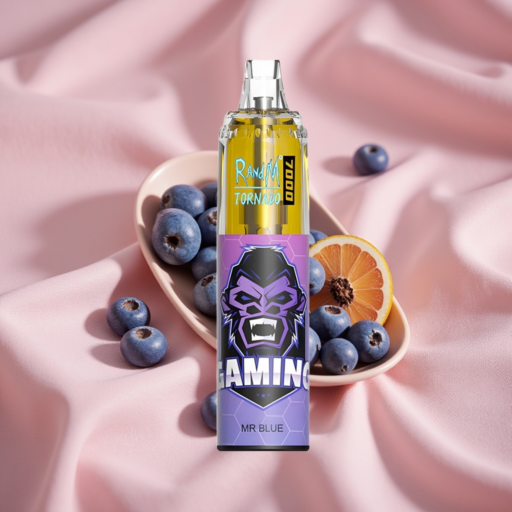 RandM Fumot Tornado 7000 Züge 14ML E-Liquid 850MAH Mesh Coil Typ-C RGB Luftregelung Dr. Blau