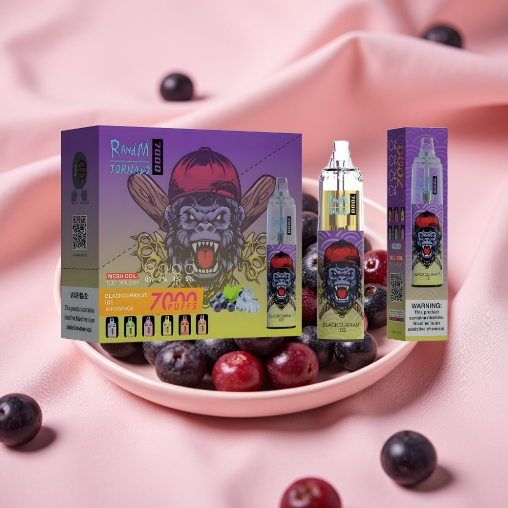 RandM Fumot Tornado 7000 Züge 14ML E-Liquid 850MAH Mesh Coil Typ-C RGB Luftregelung Schwarze Johannisbeere Eis