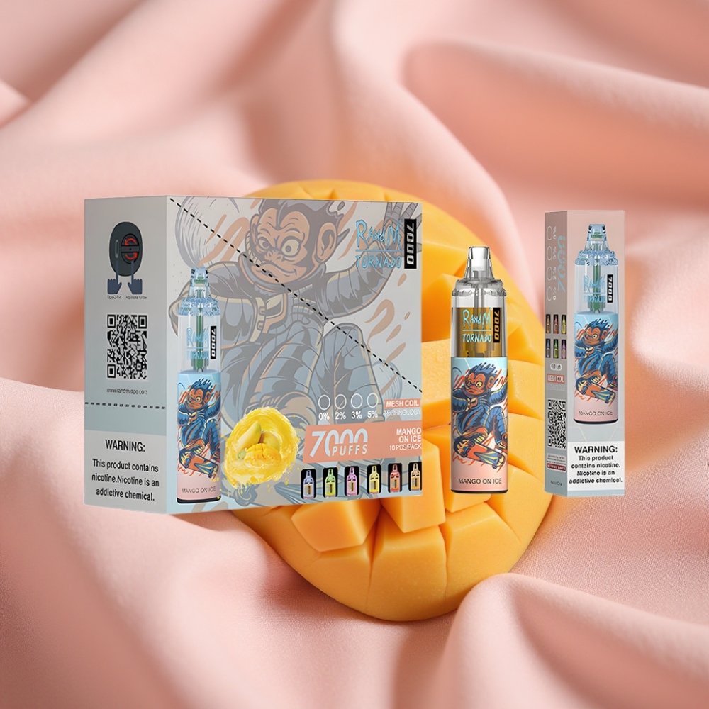 RandM Fumot Tornado 7000 Züge 14ML E-Liquid 850mAh Mesh Coil Typ-C RGB Luftregelung Mango Eis
