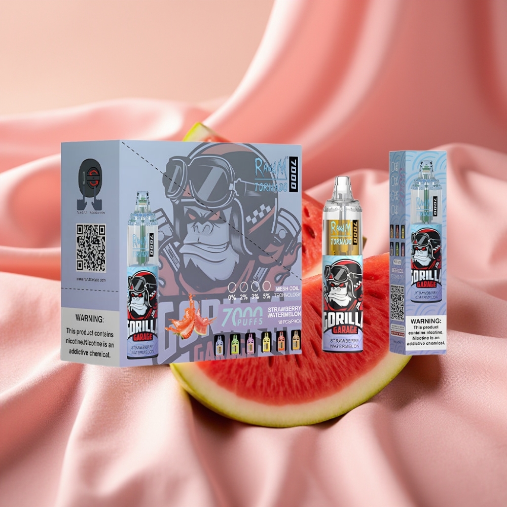 RandM Fumot Tornado 7000 Züge 14ML Erdbeer-Wassermelone Typ-C RGB Luftregelung Mesh Coil