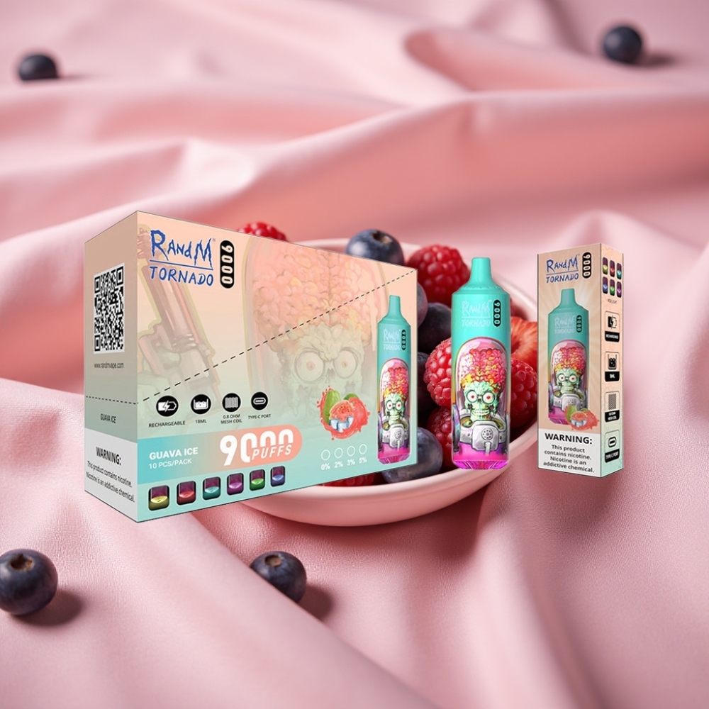 RandM Tornado 9000 Puffs 850 mAh 18 mL Mesh Coil RGB Display Blaue Saure Himbeere