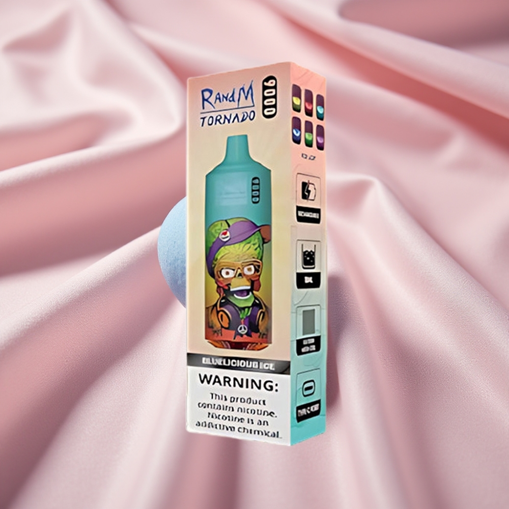 RandM Tornado 9000 Puffs 850 mAh 18 mL Mesh Coil RGB Display Blaulich Eis
