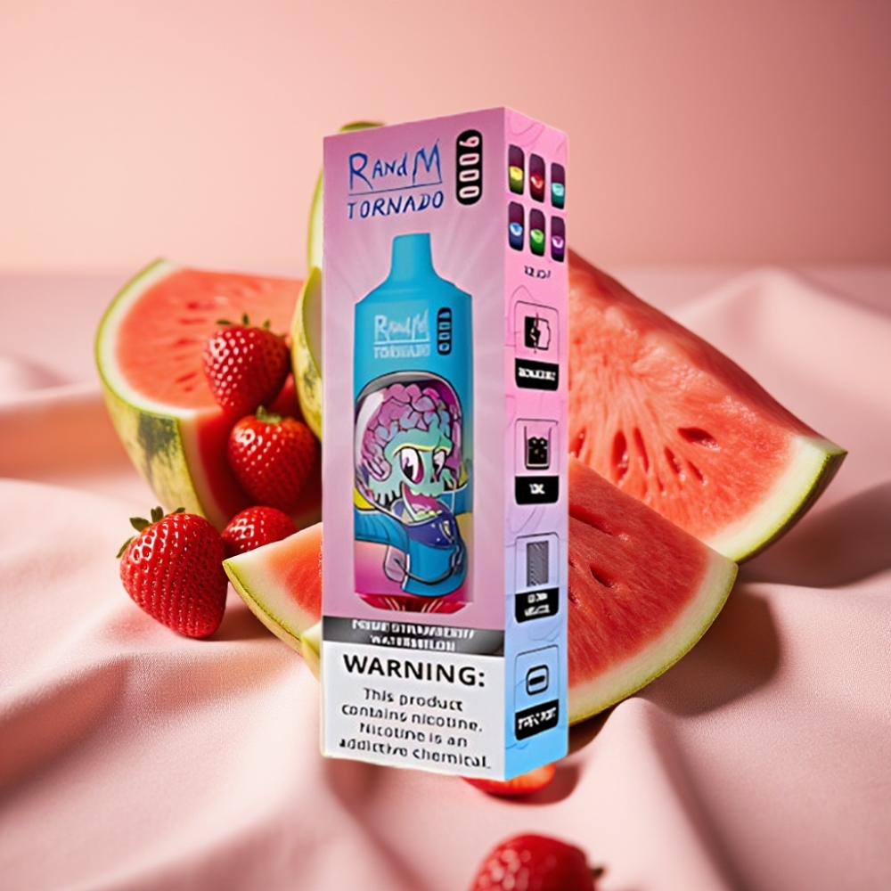 RandM Tornado 9000 Puffs Wiederaufladbar 850 mAh 18 mL Mesh Coil RGB Display Prime Erdbeer Wassermelone
