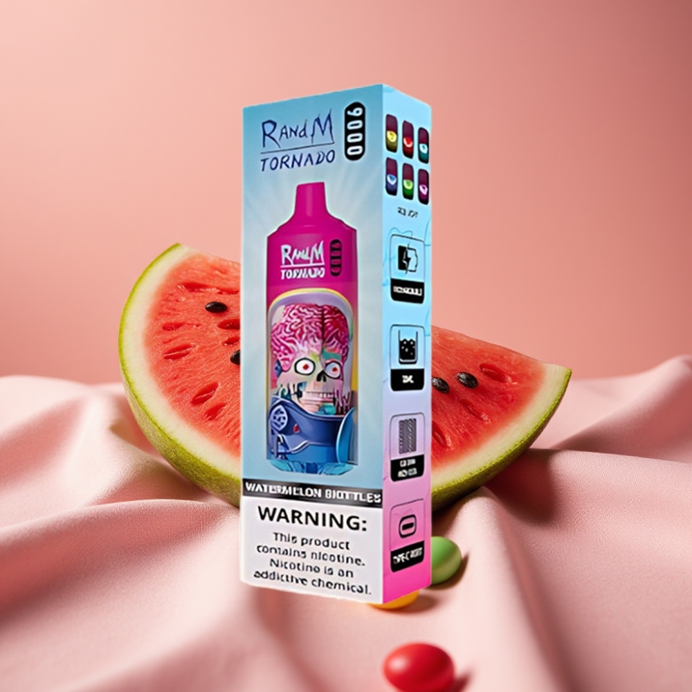 RandM Tornado 9000 Puffs Wiederaufladbar 850 mAh 18 mL Mesh Coil RGB Display Wassermelone Skittles