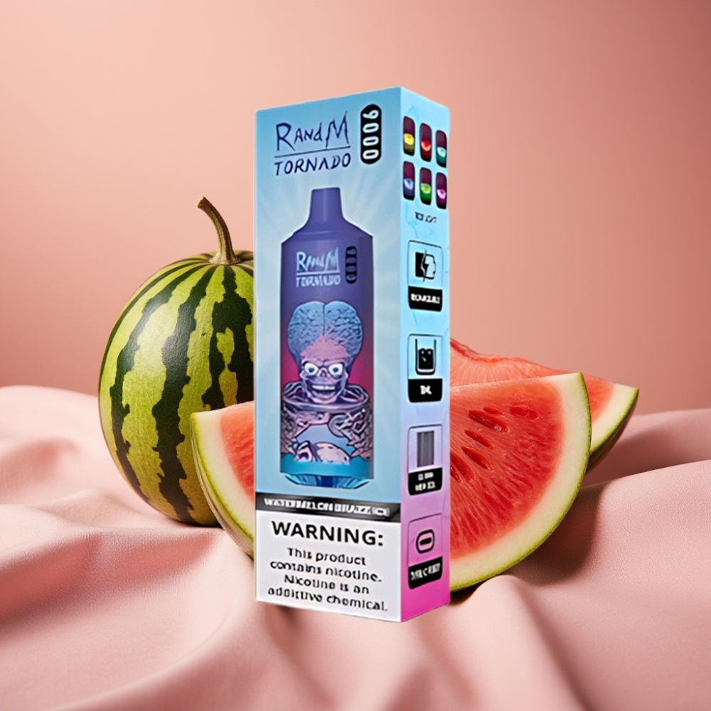 RandM Tornado 9000 Puffs Wiederaufladbar mit RGB Display & Wassermelone Brazz Eis