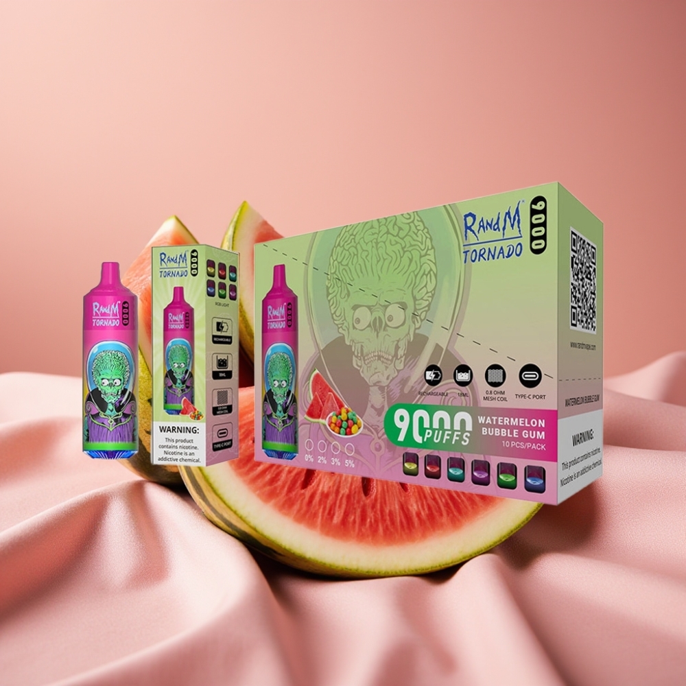 RandM Tornado 9000 Puffs wiederverwendbar Wassermelone Kaugummi 18 mL Mesh RGB Display