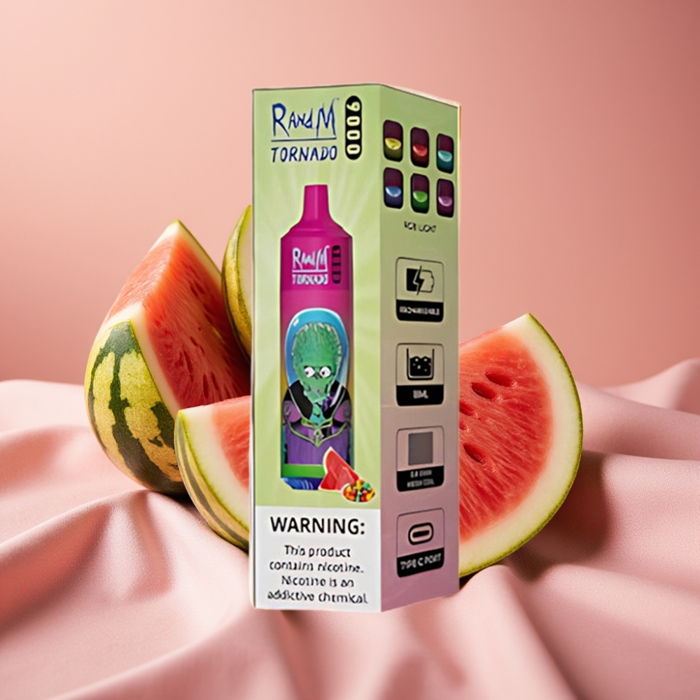 RandM Tornado 9000 Puffs wiederverwendbar Wassermelone Kaugummi 18 mL Mesh RGB Display
