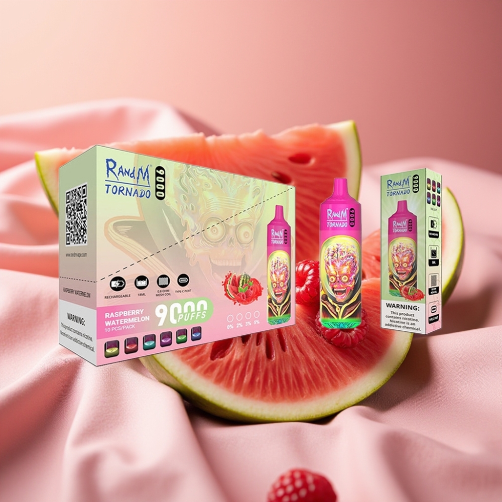 RandM Tornado 9000 Puffs wiederverwendbar mit Himbeer-Wassermelone, 18 mL, Mesh Coil