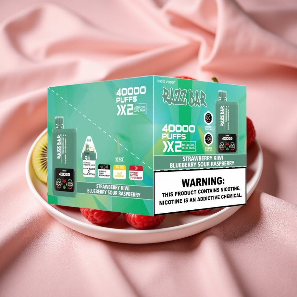 Razz Bar 40000 Puffs Disposable Vape Erdbeer-Kiwi & Blaubeer-Sauer-Himbeer mit Power Display, 1.0Ω×2 Mesh Coil, 650mAh, Typ-C, 2%/5% Nikotin