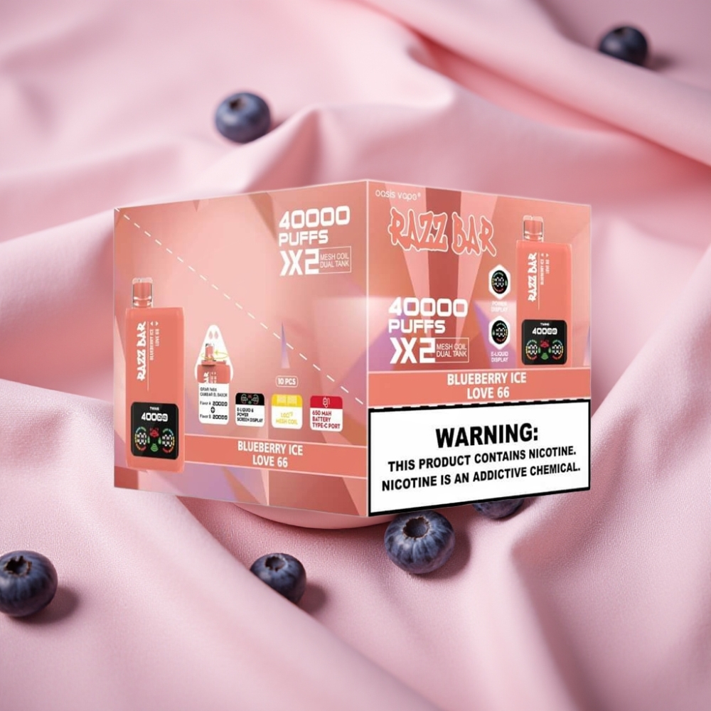 Razz Bar 40000 Puffs Disposable Vape POWER DISPLAY Typ-C 650mAh 1.0Ω×2 MESH HEISBEERE EIS & LIEBE 66 2%/5% Nikotin