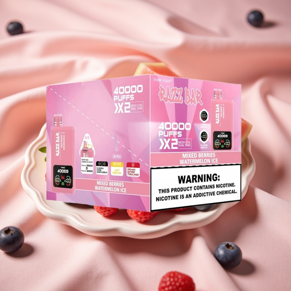Razz Bar 40000 Puffs Disposable Vape Power Display Typ-C Mischbeeren & Wassermelone-Eis