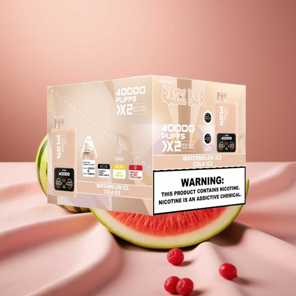 Razz Bar 40000 Puffs Disposable Vape Wassereis-Melone & Cola-Eis mit Power Display, 1.0Ω×2 Mesh Coil, 650 mAh, Typ-C
