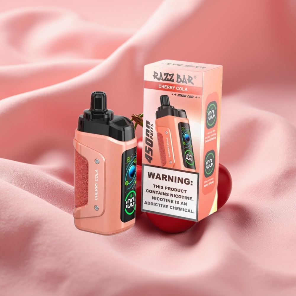 Razz Bar 45000 Puffs Disposable Vape Kirsch-Cola mit 1,0 Ohm Mesh Coil, einstellbarem Airflow und 650 mAh Akku
