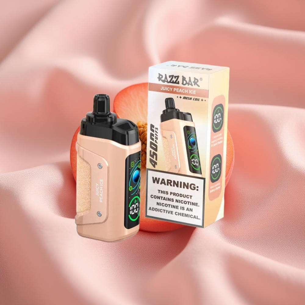 Razz Bar 45000 Puffs Einweg-Vape Saftiger Pfirsich Eis mit 1,0 Ohm Mesh Coil & Typ-C