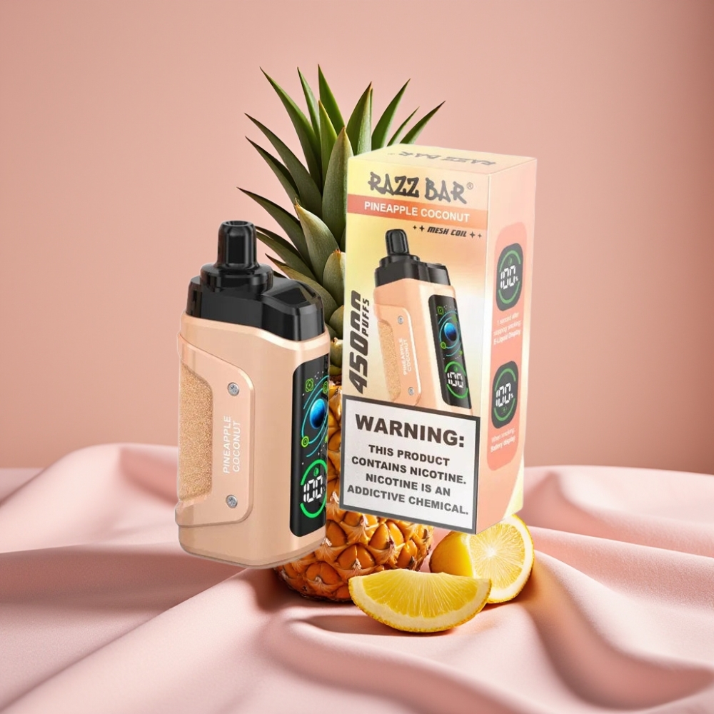 Razz Bar 45000 Puffs Wegwerf-Vape Ananas Kokos mit Mesh Coil, verstellbarem Luftstrom & Typ-C Ladung