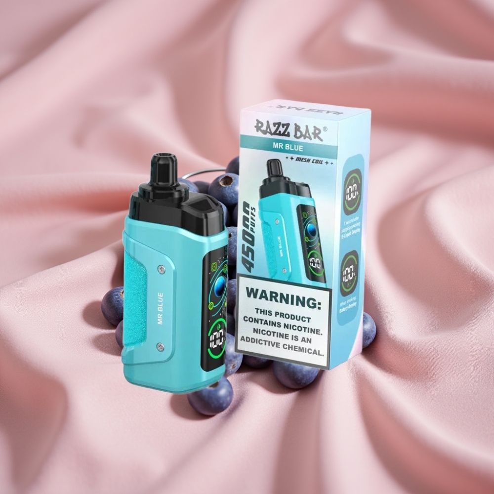 Razz Bar 45000 Puffs Wegwerf-Vape Herr Blau mit Mesh Coil, verstellbarem Luftstrom, 650 mAh, Typ-C, 20 mg/ml Nikotin